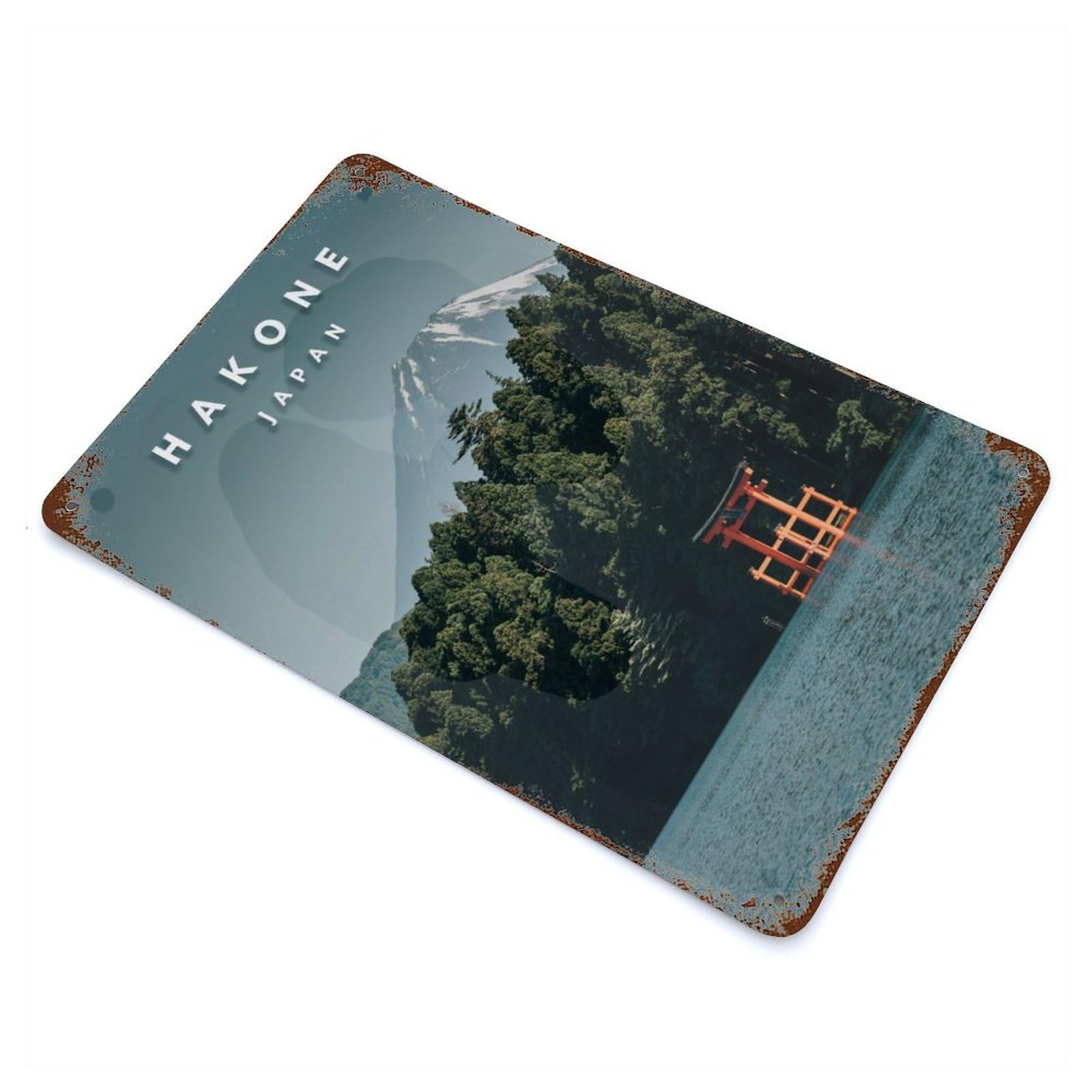 Hakone Lake Rusty Metal Tin Sign 11.8"x7.9", for Patio, Garden Room And Bar Decor, Old School Wall Decor