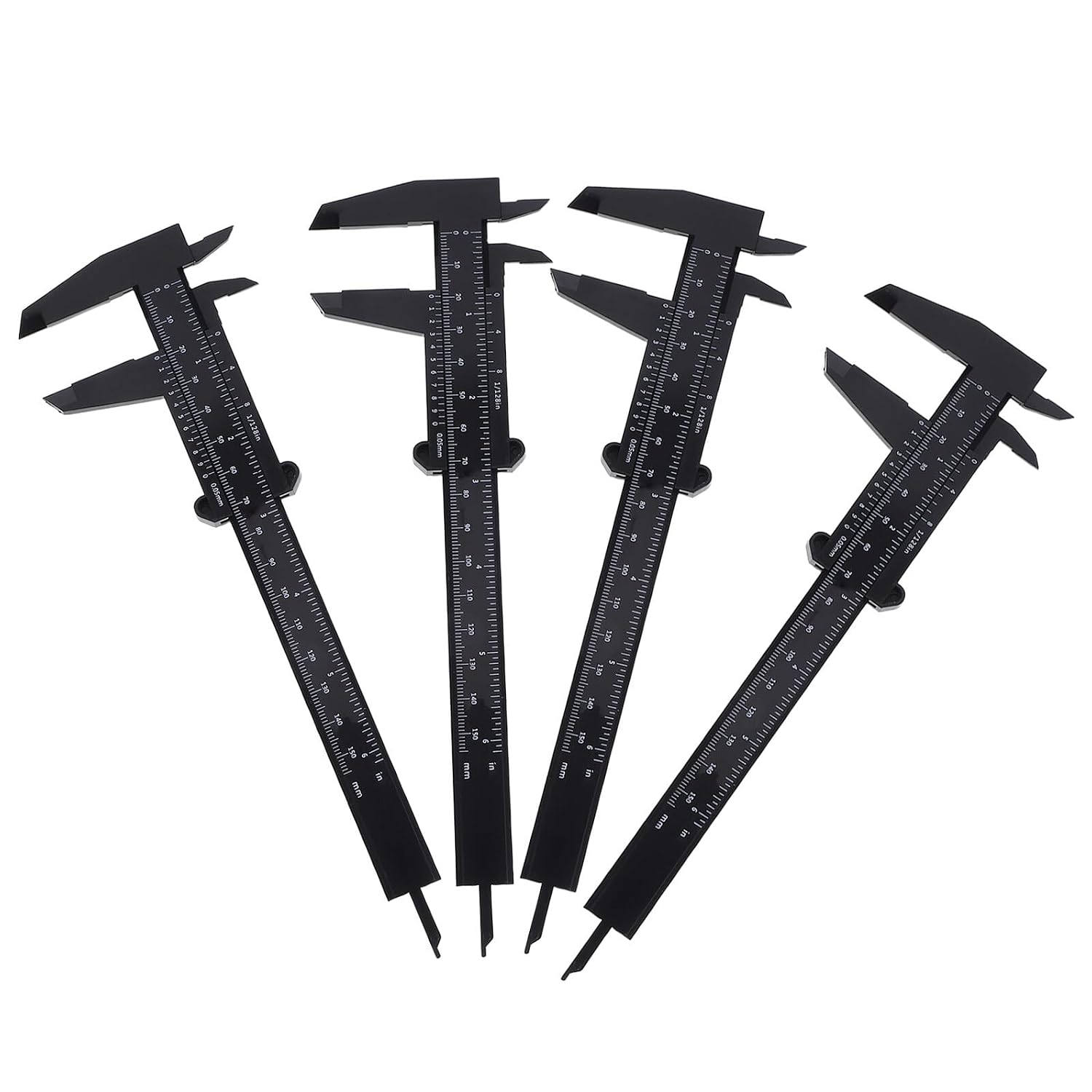 4 Pcs Plastic Vernier Calipers Measuring Tool Double Scale Sliding Gauge Portable Metric Manual Caliper for Students Lab Educational Use 0-150mm