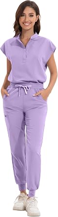 Scrub for Women Set Stretch Scrub Top & Jogger Pants Mandarin Collar Anti-Wrinkle Scrub Suit Medical Uniform Lavender, X-Small