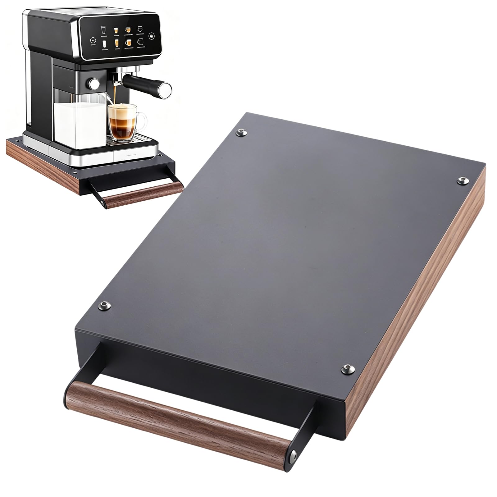 Cajón Para Posos De Café, 32,7 x 20 x 4,5 cm Caja Knocker De Acero Inoxidable Para Portafiltros Con Barra Antigoteo Extraíble Y Asa De Madera De Estilo Para Cafeterías Restaurantes Y Uso Doméstico