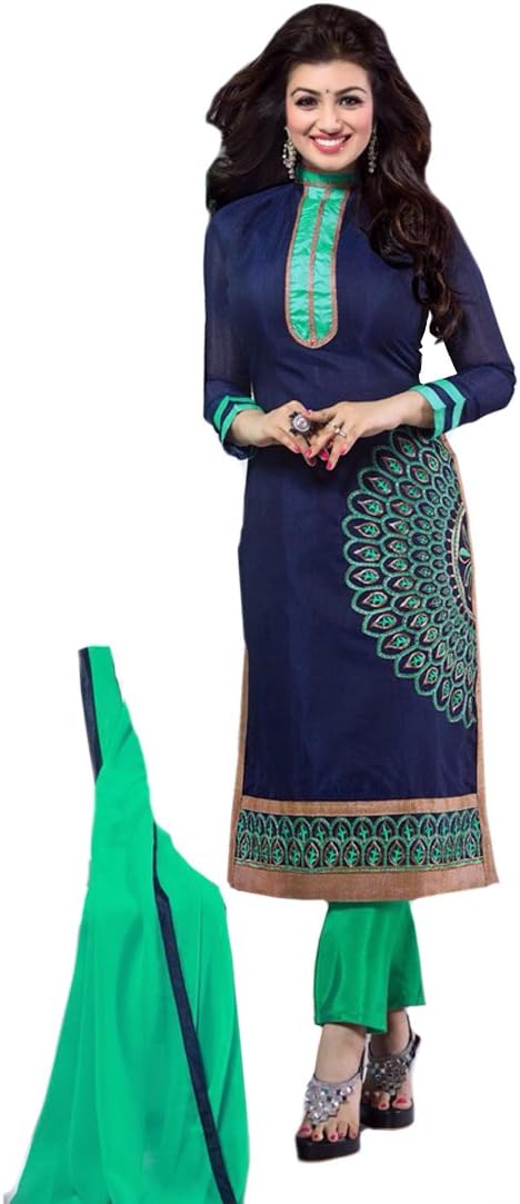Semi Stitched Bollywood Ayesha Takia Crepe Casual Wear Salwar Suit In Navy Blue Colour