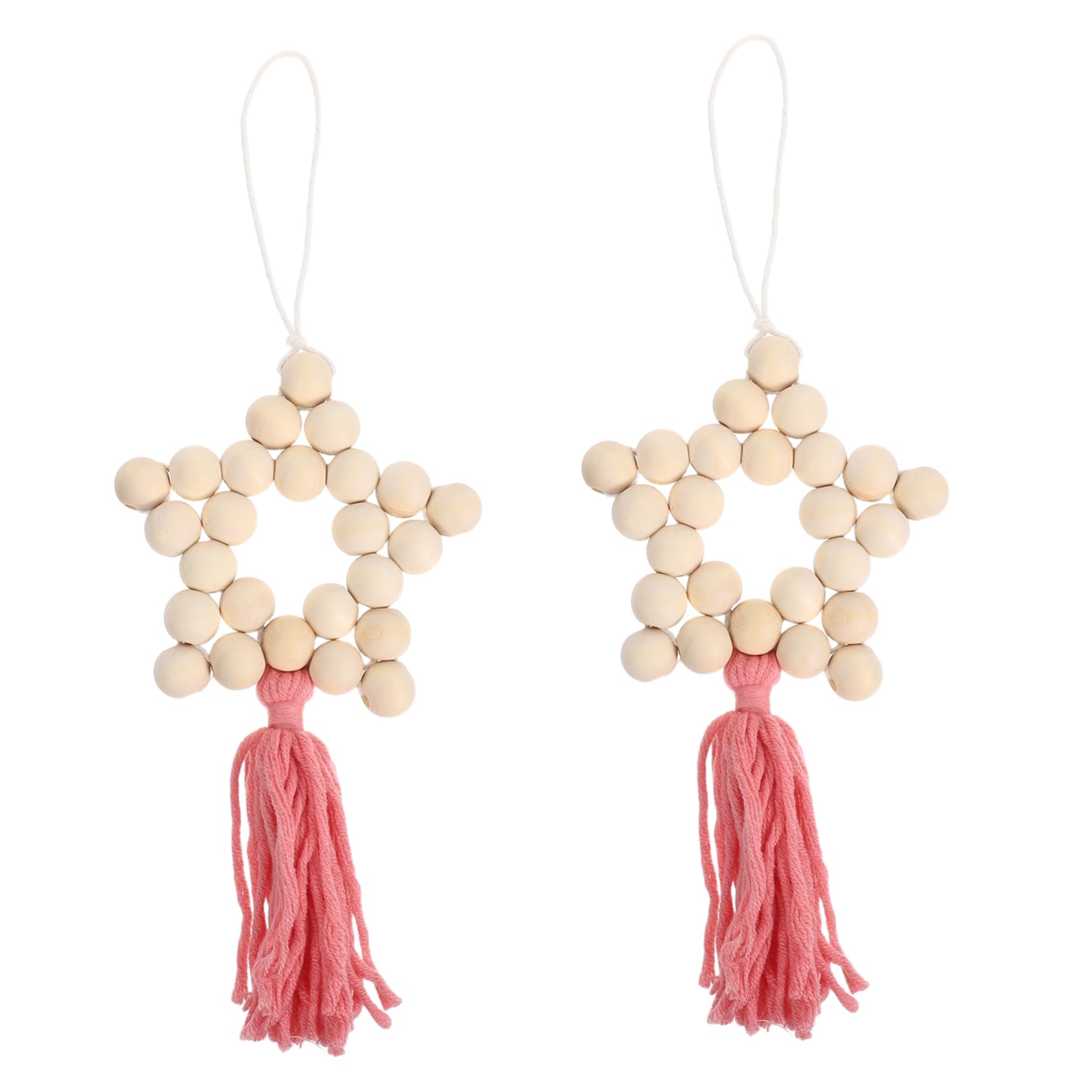 Guirnalda de cuentas de madera decorativa con flecos rosados de estilo farmhouse rústico