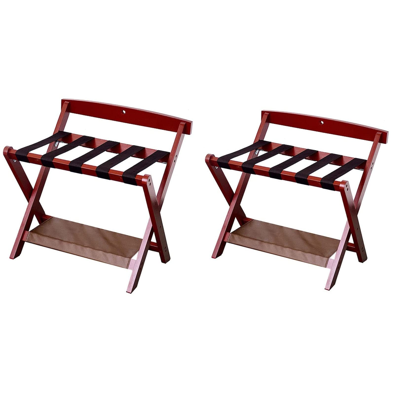 Portaequipajes Plegable para Hotel (2 Unidades): Soporte para Maletas de Dormitorio, Soporte Plegable con Respaldo, Estante Multifuncional de Madera Maciza, Taburete,Wine Red