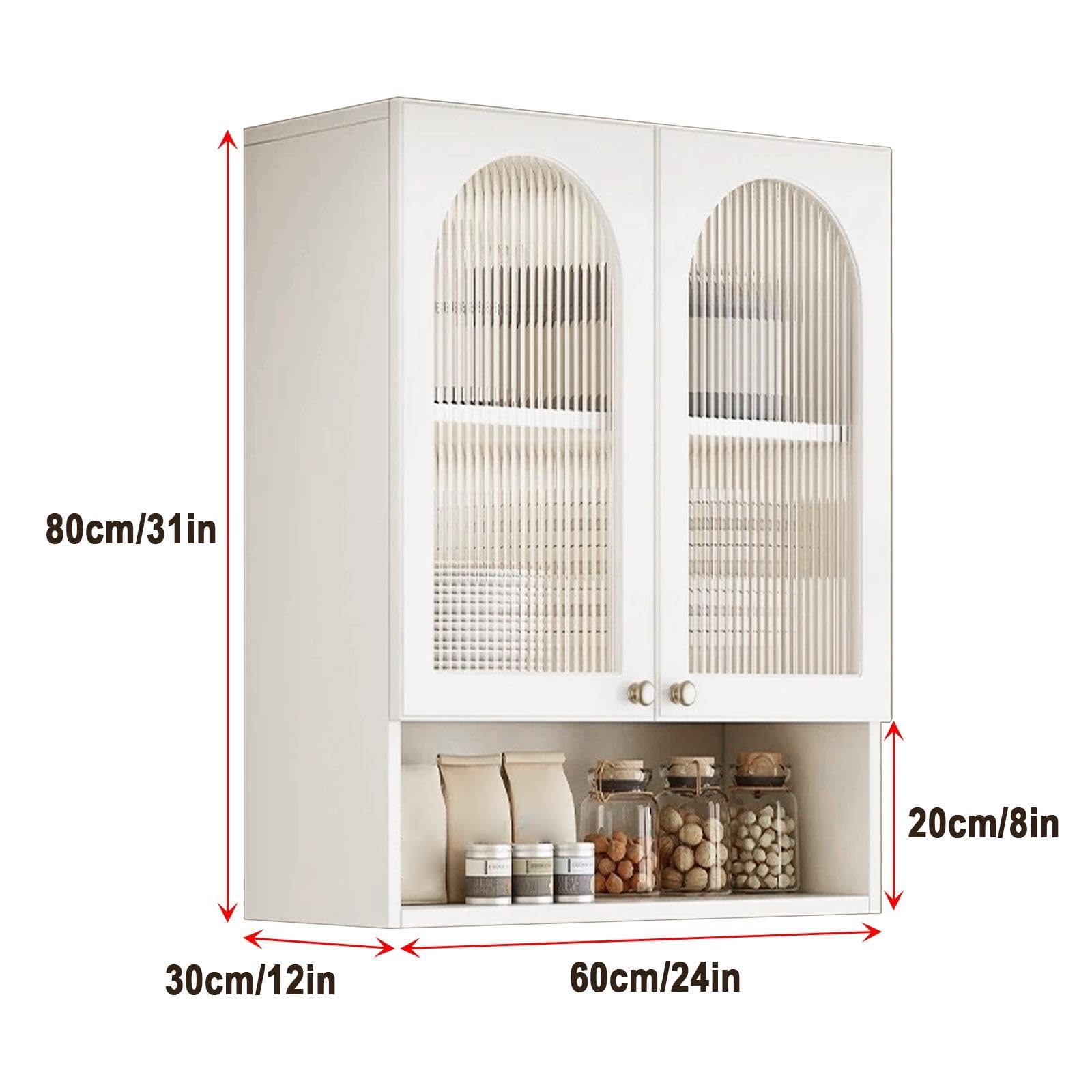 Mobili Bagno Sospesi, Legno Pensile Cucina, Doppia Anta in Vetro Silenziosa | Pensili Cucina, Rivestimento Impermeabile, 3 Livelli Ripiano, Altezza 80cm, Ferramenta Antiruggine(60x30x80cm/24x12x31in)