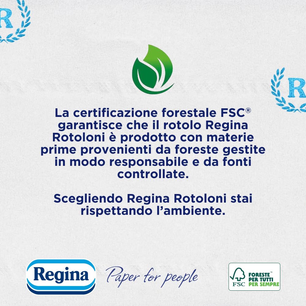 Rotoloni Regina - 84 Maxi Rotoli di Carta Igienica, 500 Fogli a 2 Veli, Lunghi Più del Doppio dei Normali Rotoli, Confezione 50% in Plastica Riciclata, Carta 100% Certificata FSC