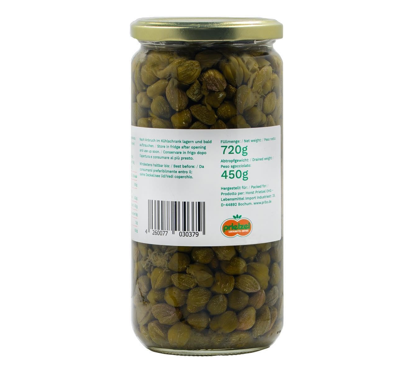 PRIBO KAPERN FINES - 6x 450g Glas - eingelegte Kapern in Salz & Essig, als Gewürz für Pizza und Pasta, für Vitello Tonnato, in Saucen wie Königsberger Klopse, auf Rinder-Tartar, als Pesto oder Dip