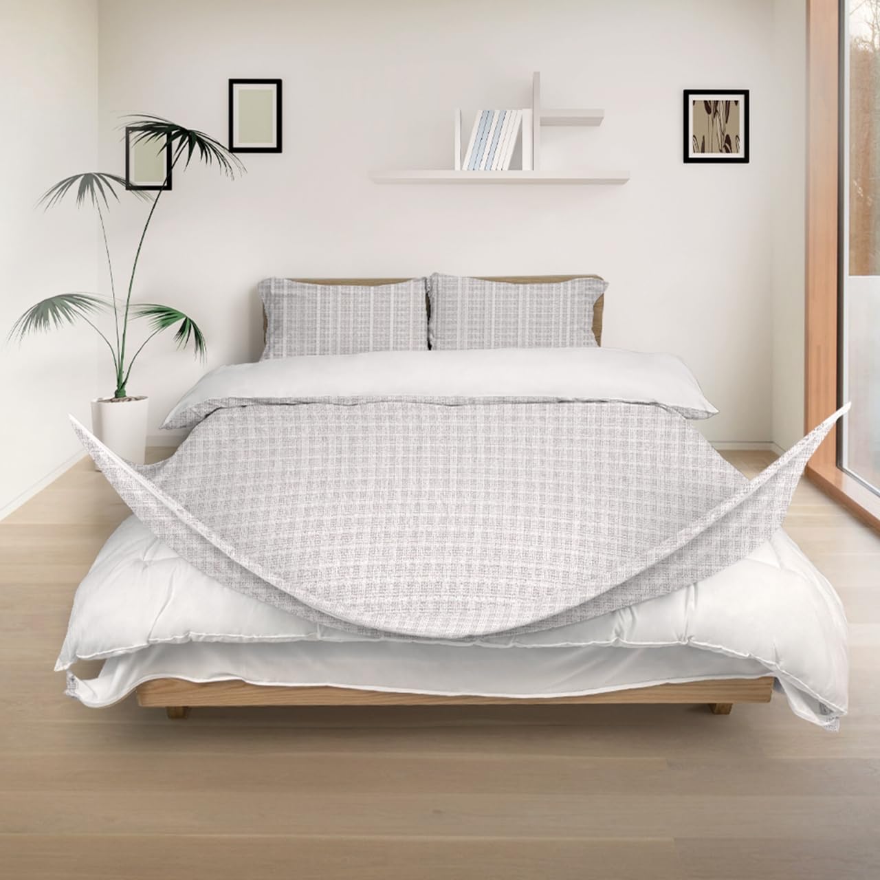 REDSSEN 3 Side Opening Duvet Covers Set, 400TC Organic Cotton, 3 pieces with Duvet Cover, Two Pillowcases