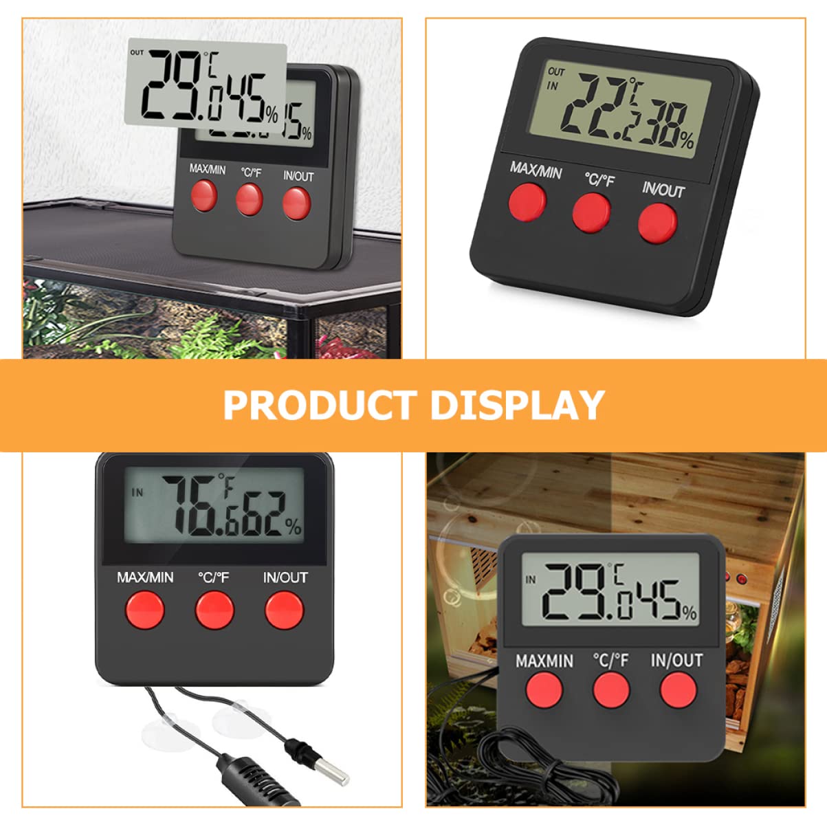 Happyyami 2juegos Medidor De Humedad y Termómetro Digital Para De Reptiles Unids Monitor De Temperatura y Humedad Para Incubadora De Huevos