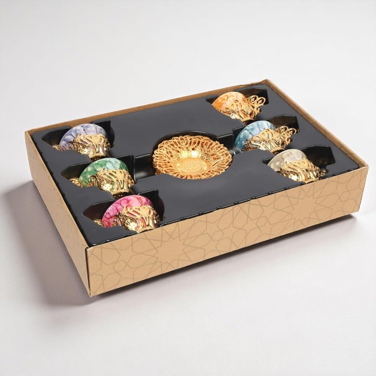 Alisveristime 12 Pc Turkish Greek Arabic Coffee Espresso Cup Saucer Porcelain Set (Gold) - Image 8