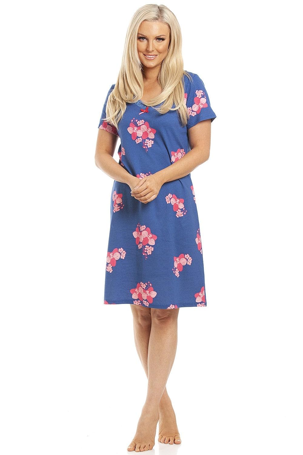 Camille Womens Smooth Soft Cotton Summer Nightshirts 14-16 Navy Orchid