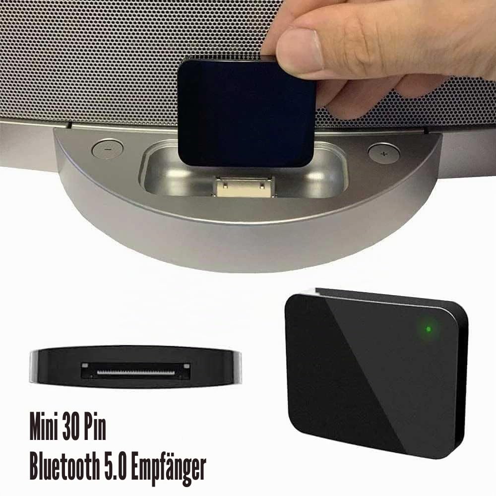 Bluetooth 5.0 A2DP Musik-Audio-Stereo-Empfänger-Adapter für Bose Sounddock iPhone iPad iPod Dock Lautsprecher 30 Pin iPhone iPod Dock Lautsprecher, Nicht geeignet für alte Sounddock1