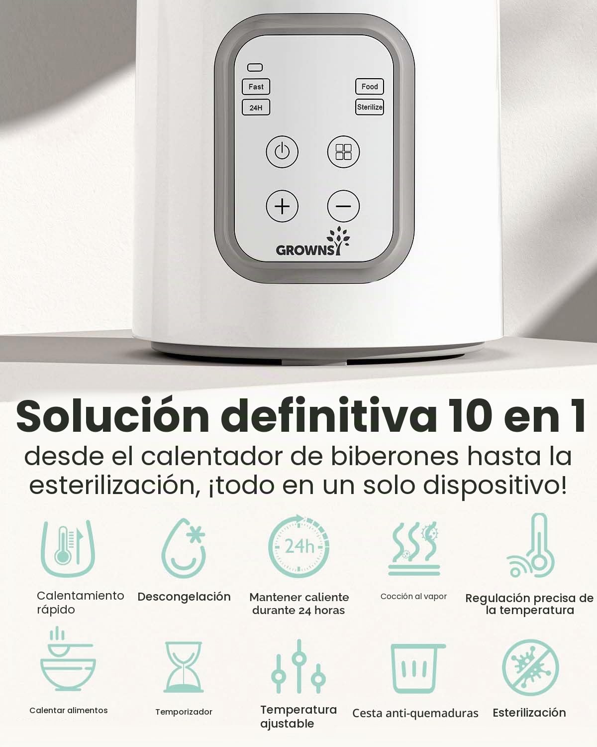 GROWNSY Calentador de biberones 10 en 1 para bebés y esterilizador para todos los biberones, calentamiento rápido, control de temperatura preciso, apagado automático, para leche, papilla