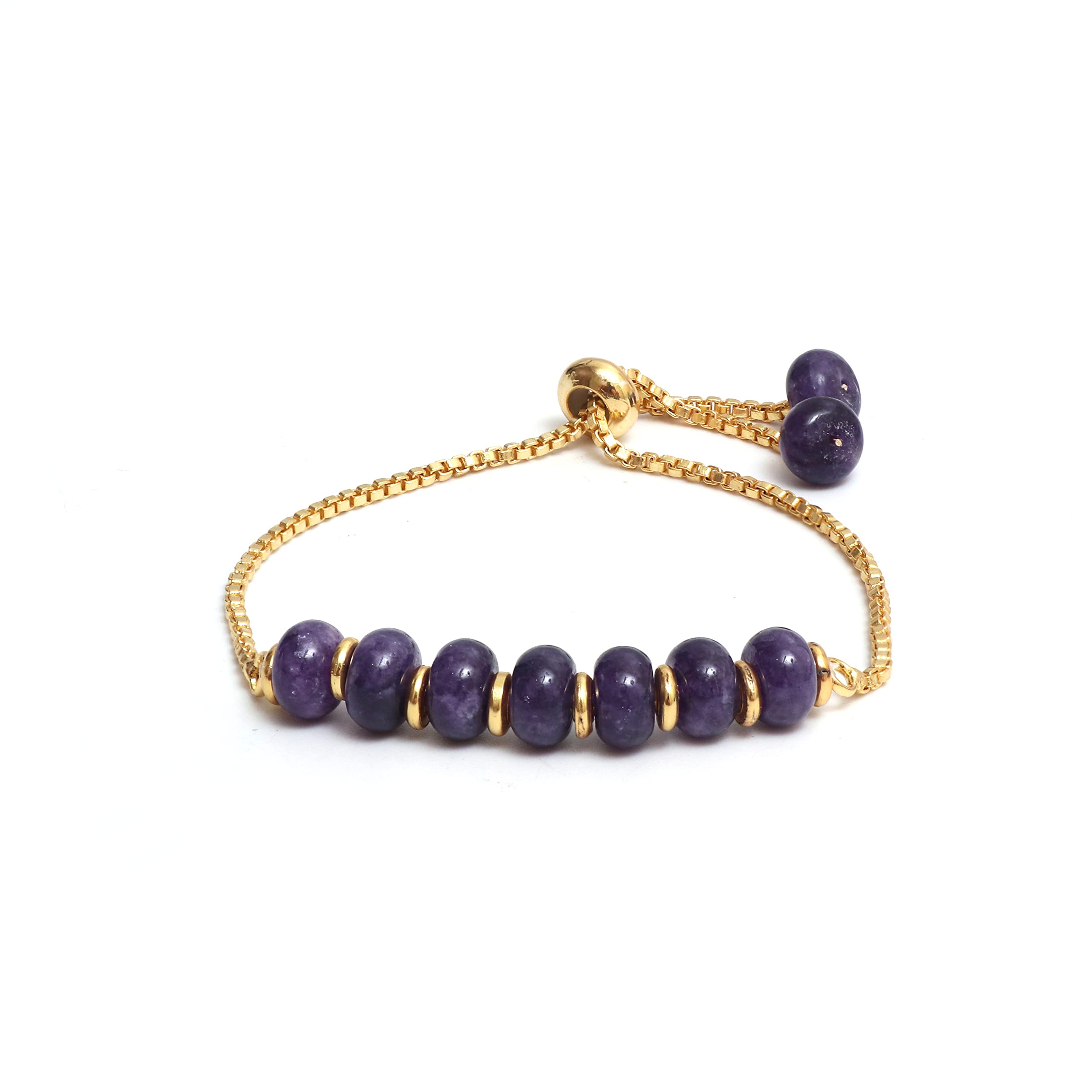 GEMPIRES NATURE’S TREASUREGempires Amethyst Bolo Bracelet, Round Bead Bracelet, February Birthstone, Gift For Women, 14k Yellow Gold Plated, Adjustable Bracelets For Women