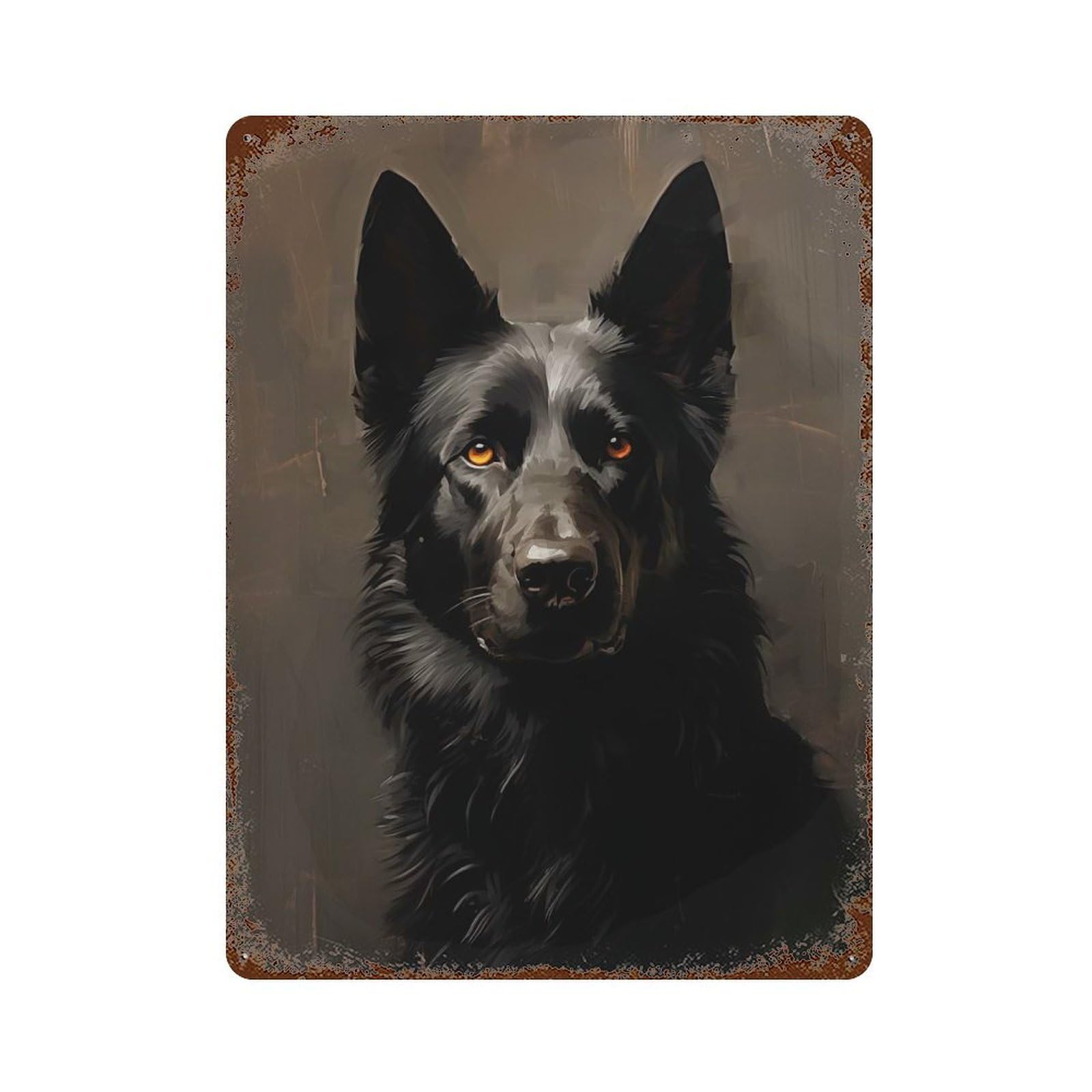 Black German Shepherd Portrait Aged Metal Wall Plaque 15.7"x11.8", Old School Wall Decor for Garage, Pub Or Kitchen