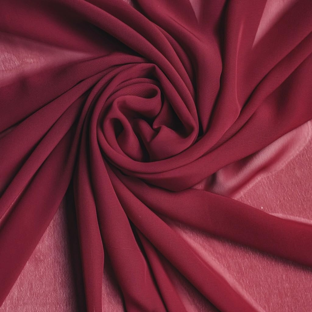 On Trend Fabrics Red Burgundy Wine Chiffon Fabric – Sheer Dark Polyester Fabric For Dressmaking, 150Cm Wide, Sold By The Metre