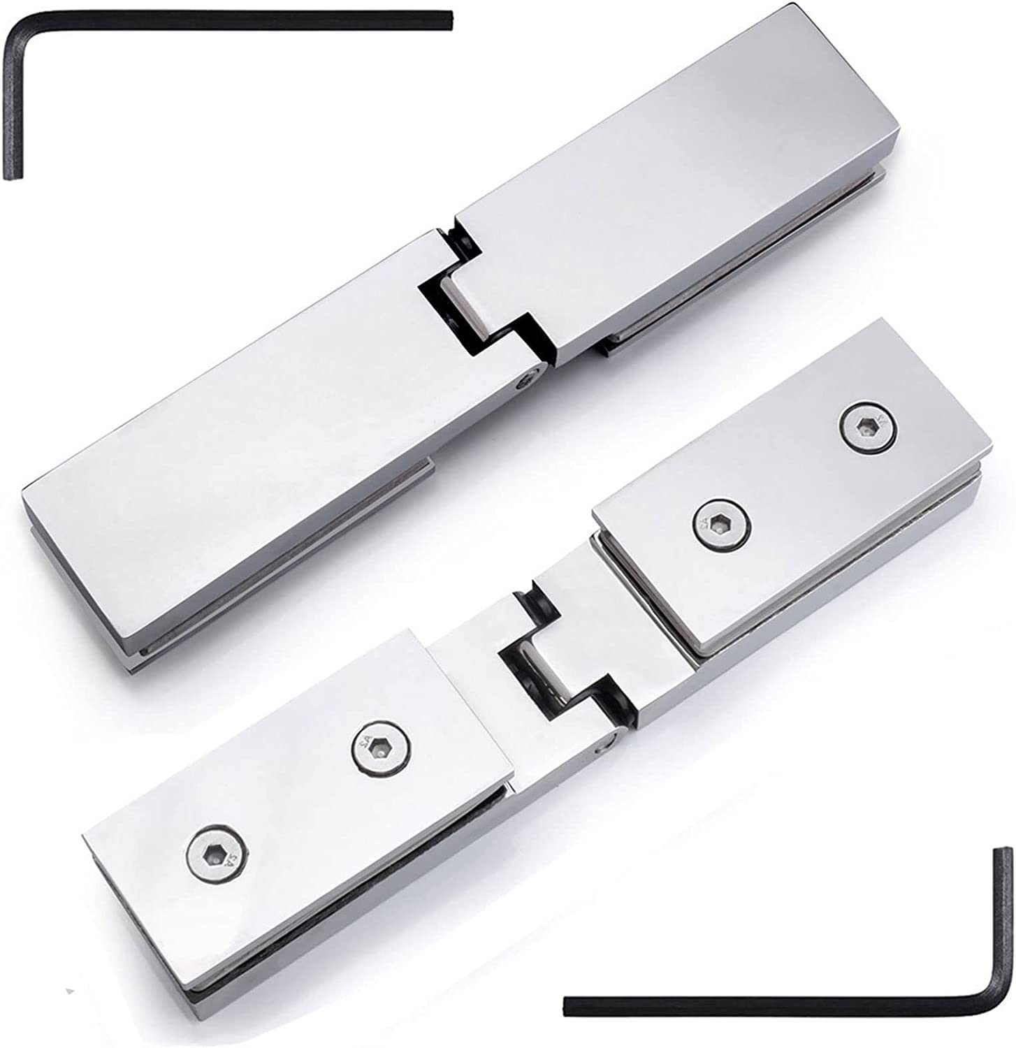 Dimeiyan One Color 2 Pack 304 Stainless Steel Glass Door Hinges, Bright Silver Long Bar 180° One Way Bathroom Clip, 8-12Mm Swing Shower