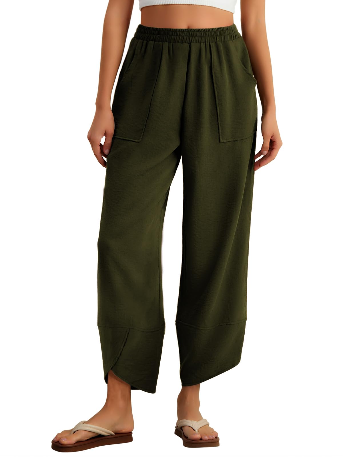 Feiersi Womens Harem Pants Summer Casual Elastic Waisted Baggy Wide Leg Pants Palazzo Trousers