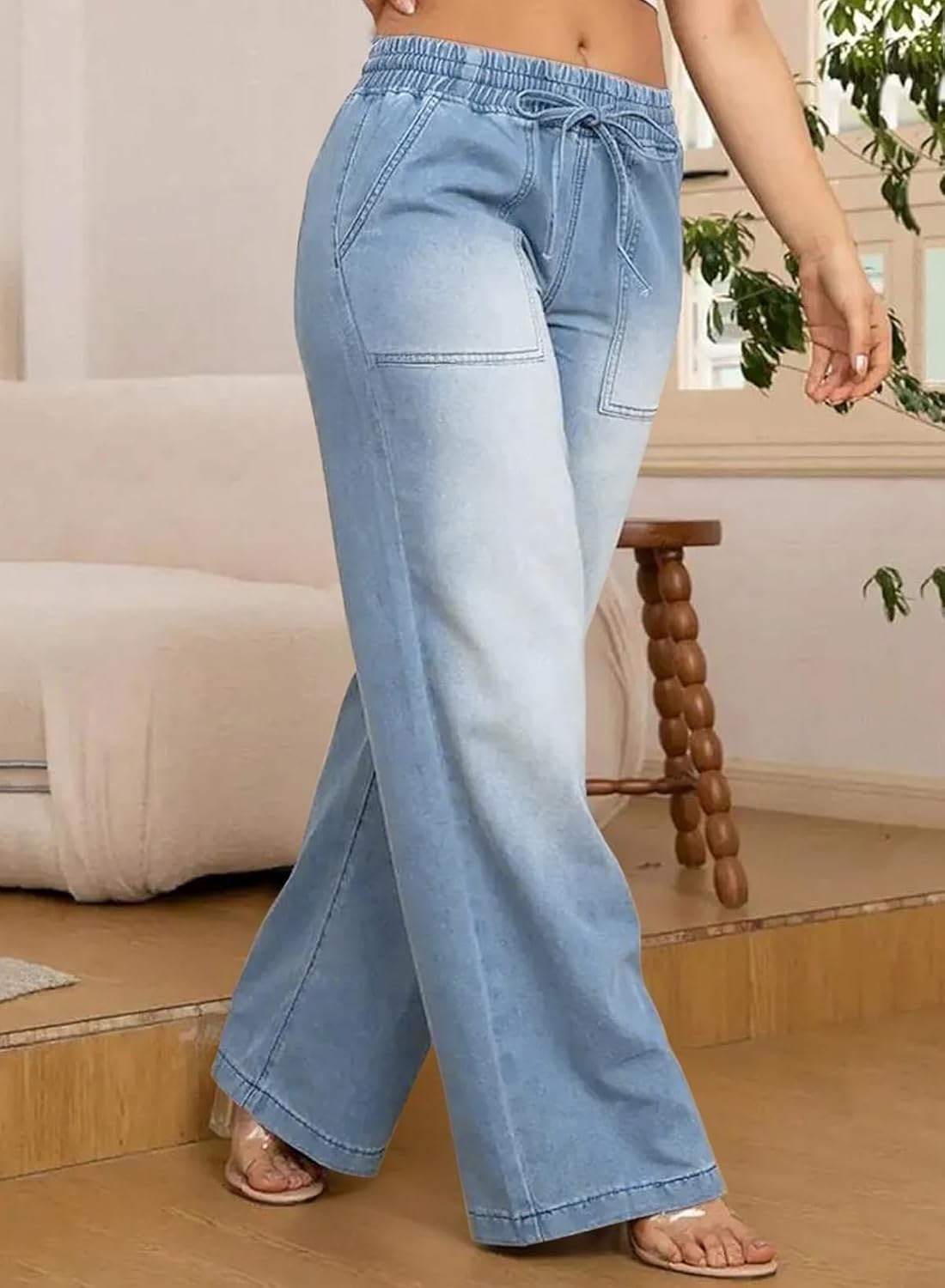 Eytino Womens Plus Size Jeans High Waisted Straight Leg Wide Leg Jean Trendy Stretchy Drawstring Denim Pants(1X-5X) - Image 3