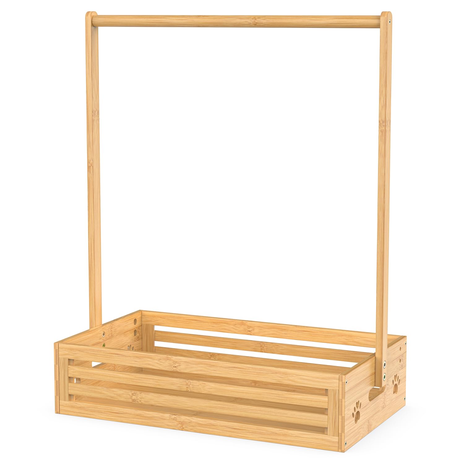 BAMBOOHOMIE Perchero para ropa de bebé para niños pequeños, perchero para mascotas con caja de almacenamiento y barra ajustable para colgar perros/gatos, perchero para ropa de baby shower con asa para