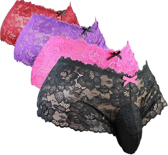 Sissy Pouch Panties Men's Silky Lace Bikini Briefs Girly Underwear Sexy For Men--ls