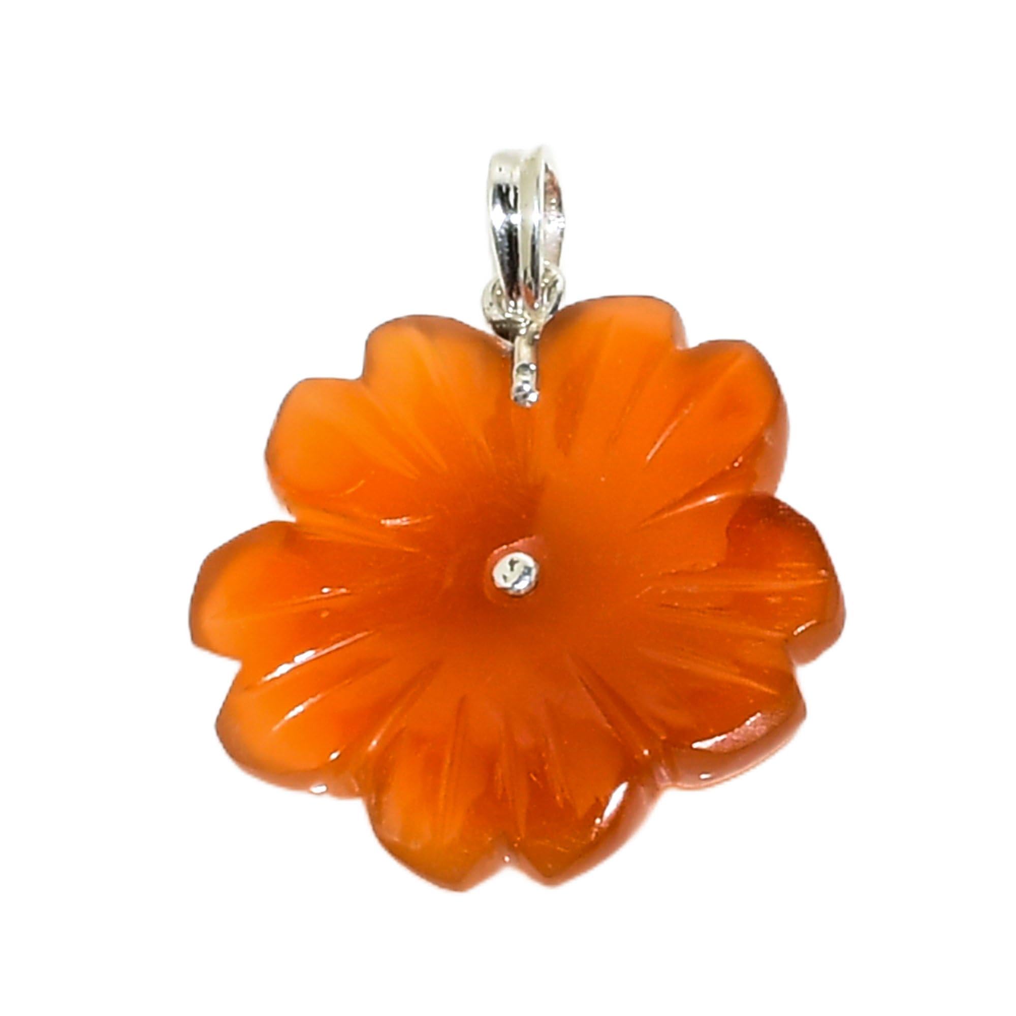Pendentif cornaline femme en argent 925 | Bijou pierre précieuse fleur - 8