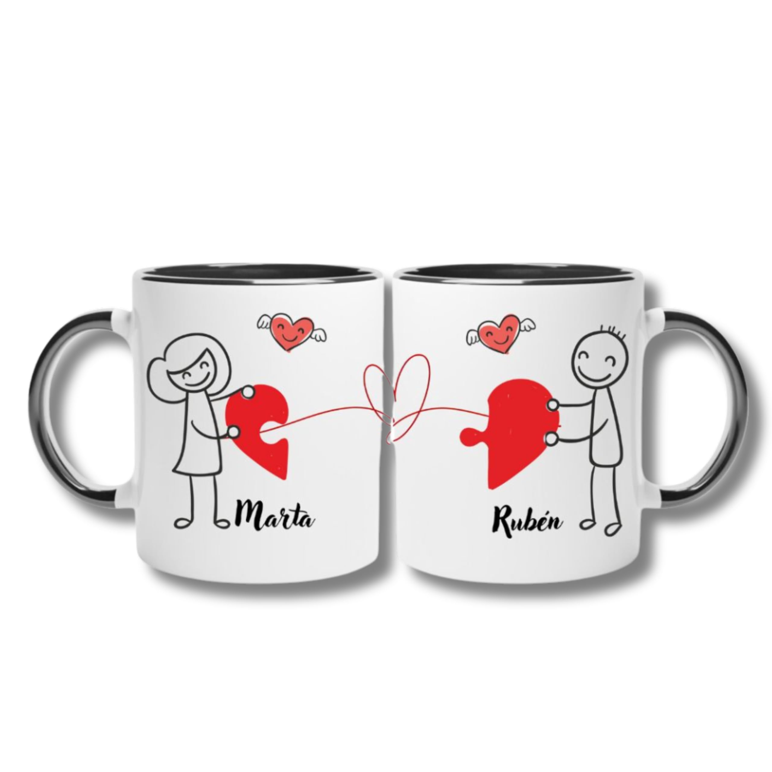 LA CASA DE LA TAZA | Pack de Tazas Para Parejas | Diseño Hilo Rojo | 350 ml | Tazas Originales | Regalo Aniversario Pareja | Tazas Originales Para Regalo | Regalos Originales Para Parejas (NEGRO)