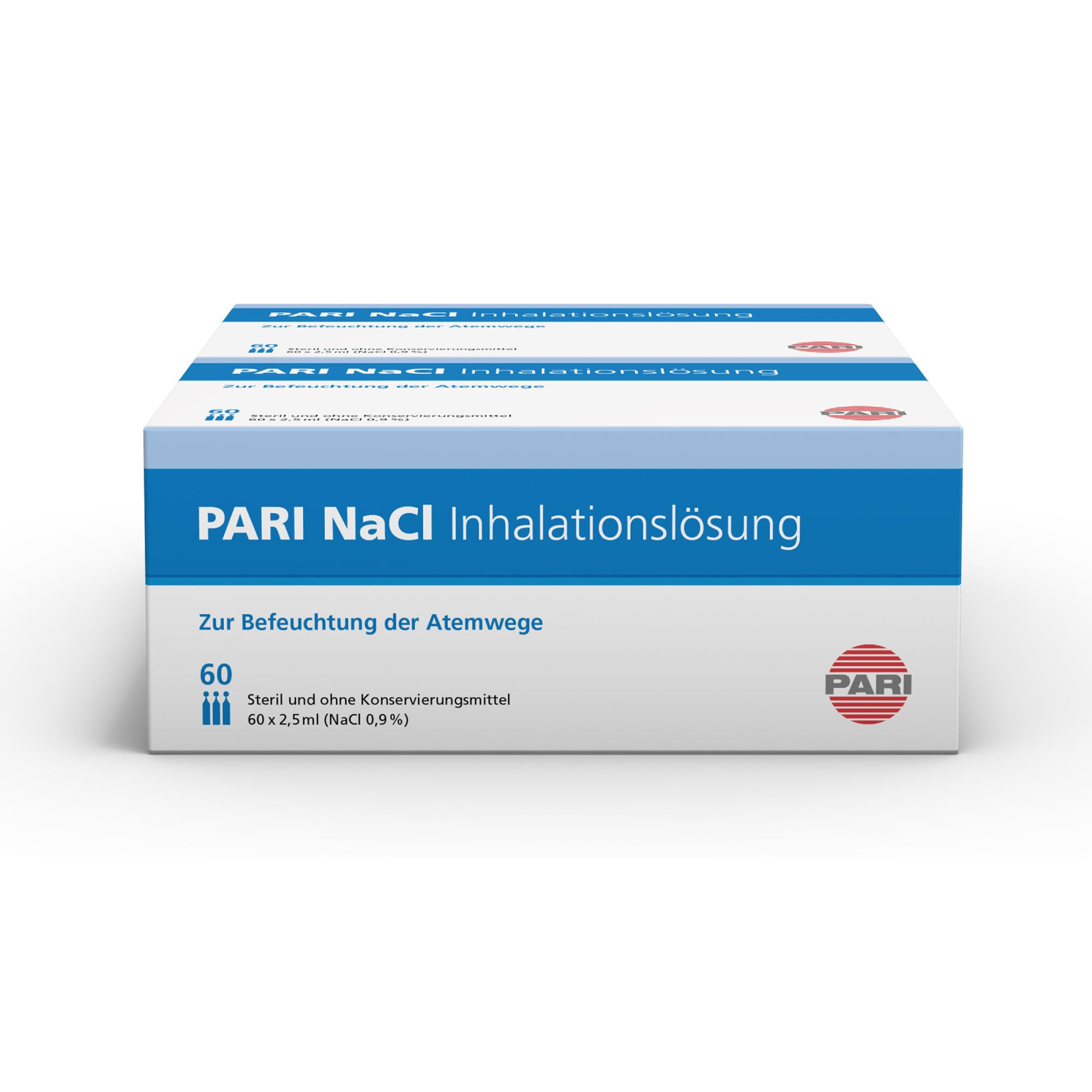 PARI Kochsalzlösung zum Inhalieren für Kinder und Erwachsene – 120 Ampullen á 2,5ml NaCl 0,9 Inhalationslösung - Steril und ohne Konservierungsstoffe