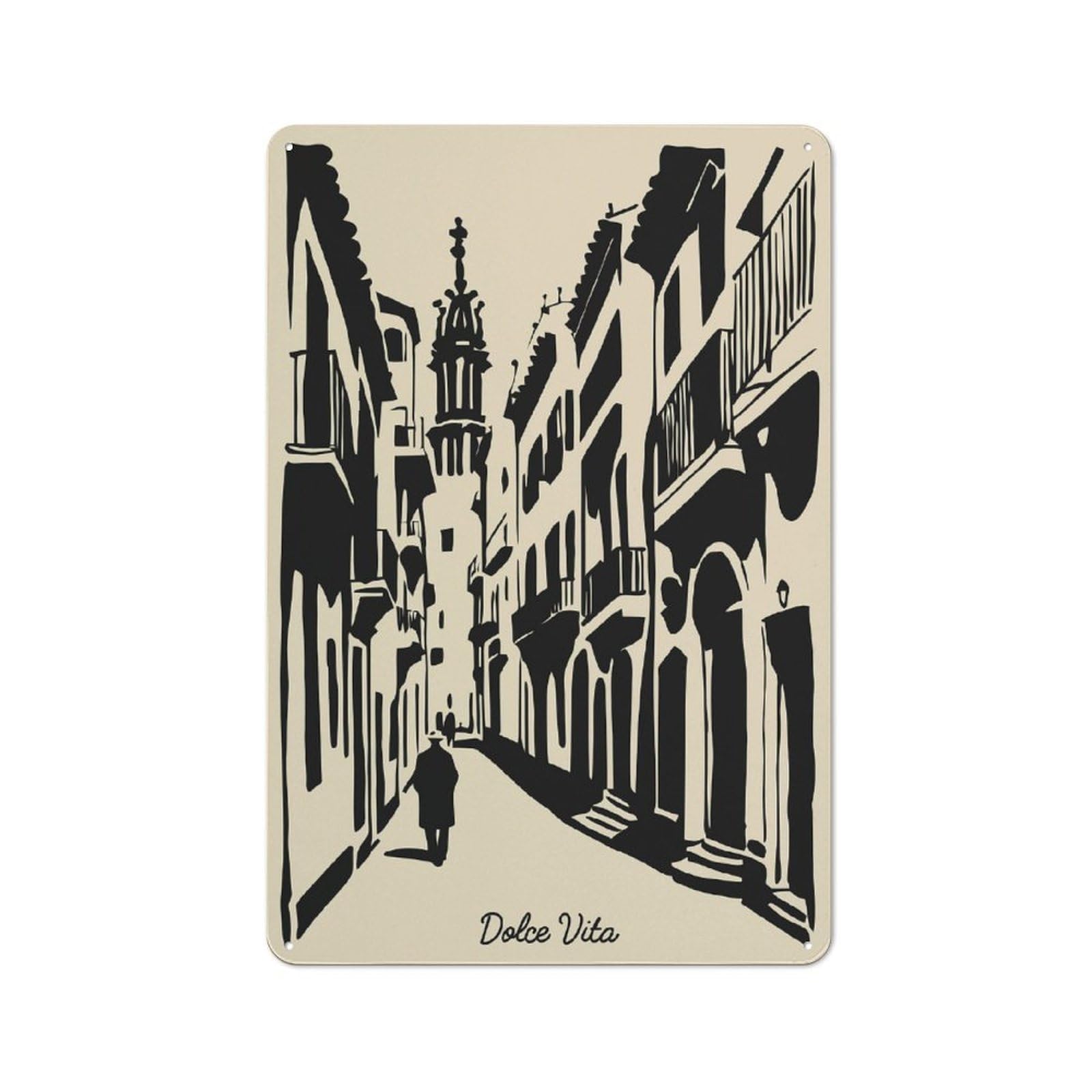 Junmoney Style Bistro Dolce Vita Street Scene Illustration Tin Wall Sign 30X20cm, Shop Wall Decor For Takeaway, Bar, Kitchen Or Counter Area