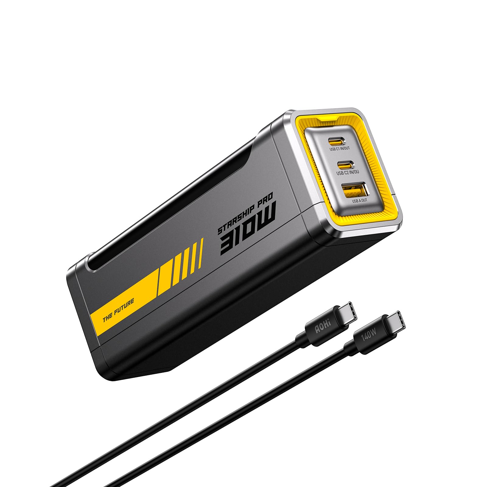 AOHI 310W PD3.1 Power Bank 20000mAh, Dual 140W USB-C Ports Fast Charging Portable Charger with Smart Display, The Future Starship 74Wh Battery Pack for MacBook Pro/Air, iPad, iPhone 17,Galaxy,Gray