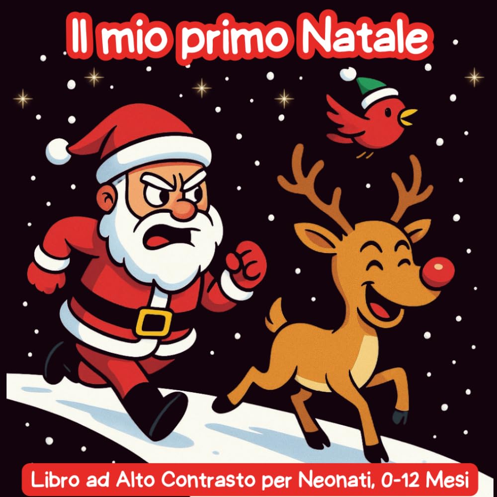 Il Mio Primo Natale, Libro ad Alto Contrasto per Neonati, 0-12 Mesi: Immagini carine in bianco e nero perfette per la stimolazione sensoriale visiva dei bambini, ottimo regalo di Natale per neonati