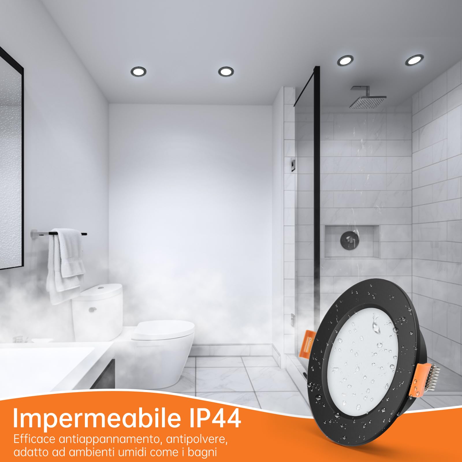 Tomosu 20x Faretti LED da Incasso per Cartongesso Neri, Luce Naturale, 5W | 220V, Diametro 98mm, foro 75mm-85mm, 4000K, 450LM, IP44 Faretti LED Incasso Soffitto per Bagno, Rotonda