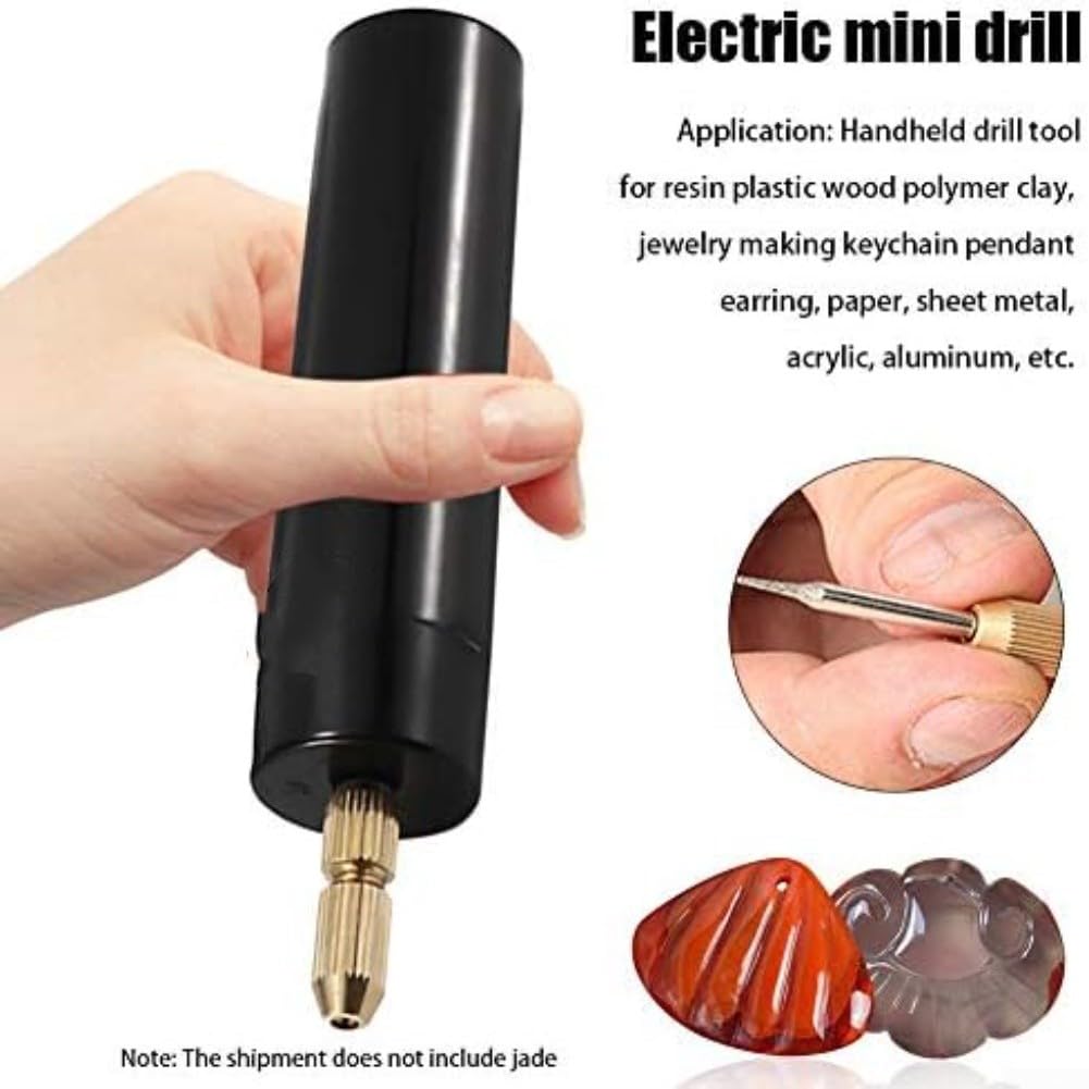 Set di trapano elettrico con 13 punte, mandrino da 0,7-1,2 mm, per resina, gioielli, legno, metallo, argilla, progetti fai da te, strumento di lucidatura portatile compatto (nero)