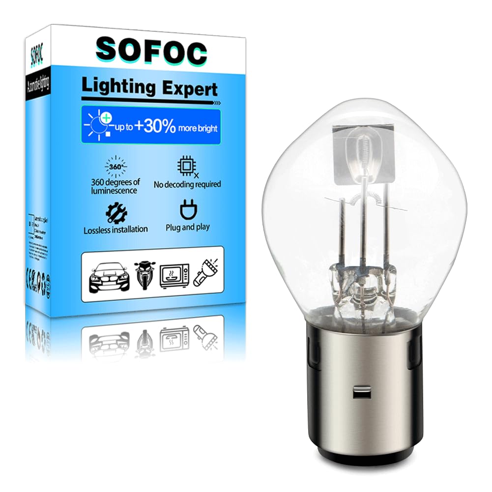 SOFOC BA20D S2 Halógeno 12V Blanco Cálido 35W Luz Alta/Baja Moto 1Pza