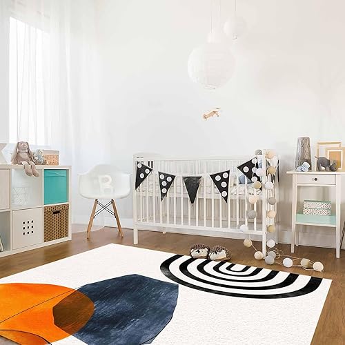 Miniatura 4 de Alfombra contemporánea antideslizante de mediados de siglo, bohemia, moderna, geométrica, naranja, círculo, carnaval, parte trasera de goma,