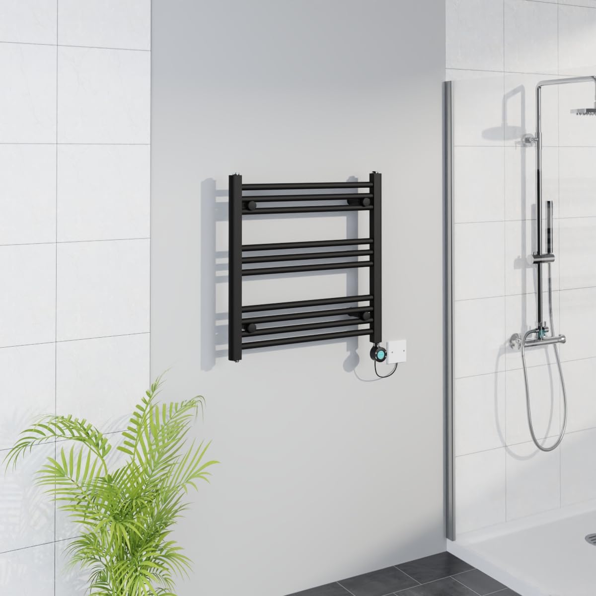 Warmehaus WiFi Electric Bathroom Straight Radiator Timer 600x600mm Black