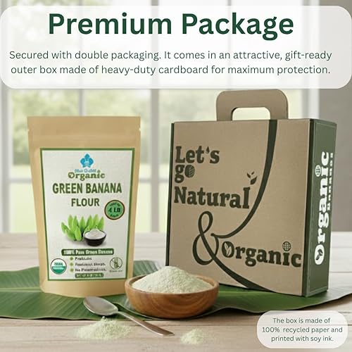 Miniatura 6 de Polvo de plátano verde orgánico de 4 libras – Almidón resistente a los prebióticos superalimentos para batidos – Alternativa de harina de alta fibra