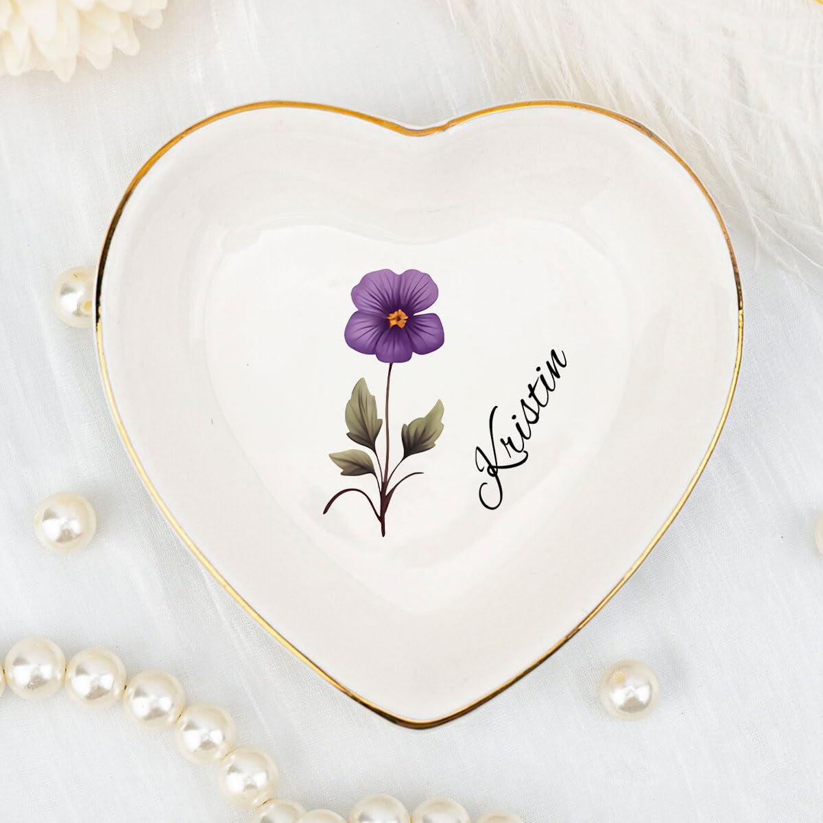 Wrappiness Personalized Jewelry Dish Best Friend Birthday Gifts - Ceramic Trinket Tray Heart Shape Customized Friendship Gift for Women Friends Bridesmaid Wedding Gifts