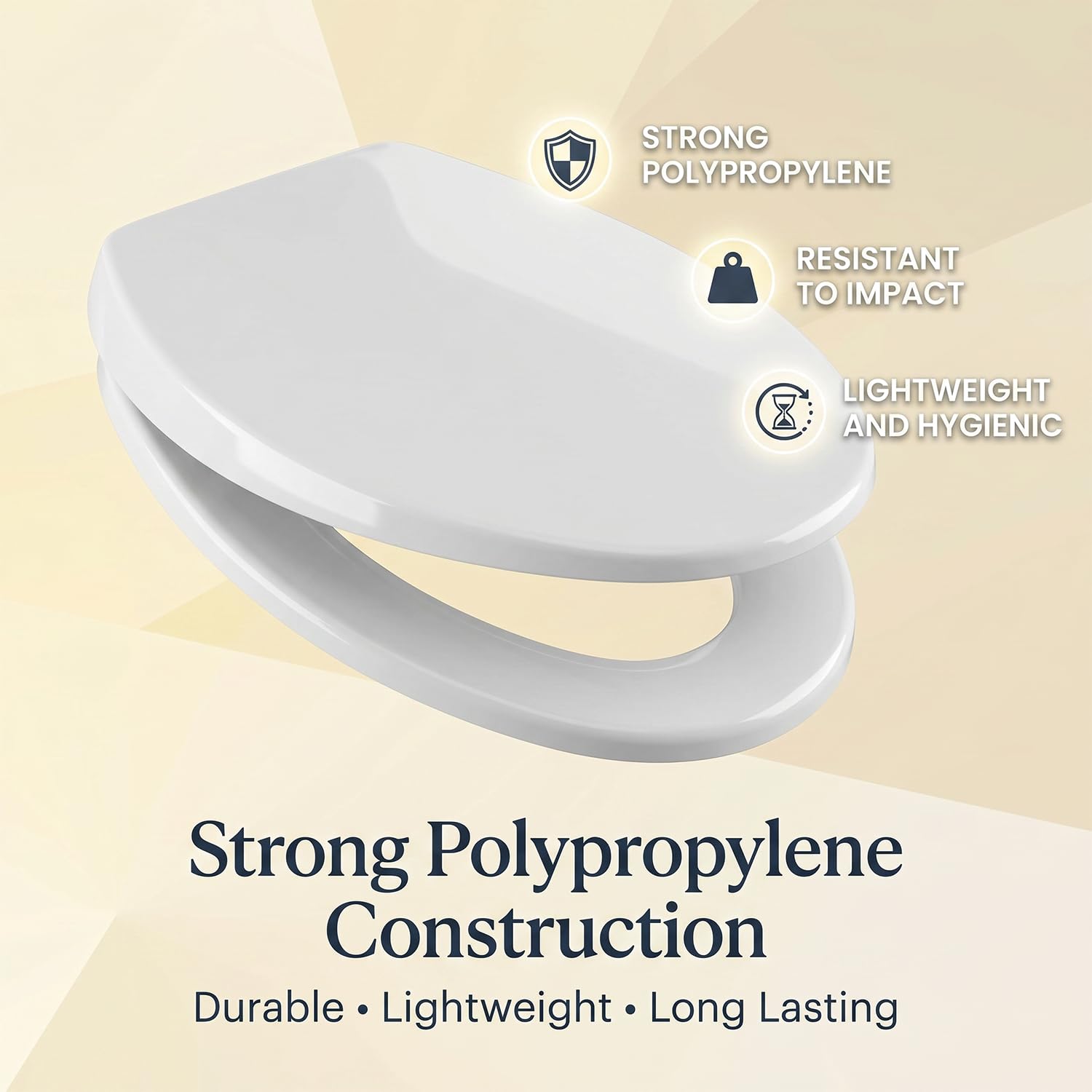 ELEGANT CASA Polypropylene Soft Closing Western Toilet Seat Cover with Stable Hinges - Elongated Shape Design Glossy White Size 46x36 Cm - 1 Set 2