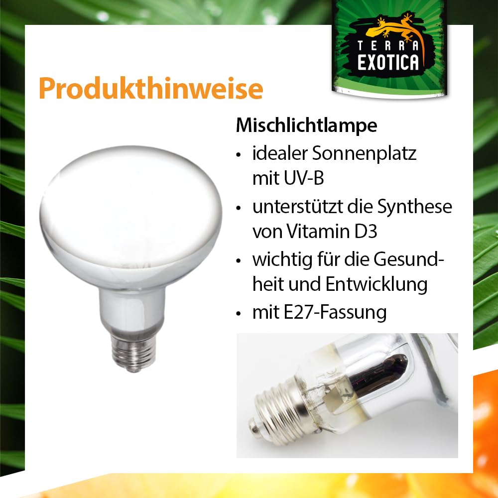 Terra Exotica D3 UV Heat Spot 80 Watt - in 80, 100 und 125 Watt erhältlich - UVB UVA Wärmelampe für Reptilien Sonnenlicht simulierte Förderung der D3-Synthese (80 Watt)