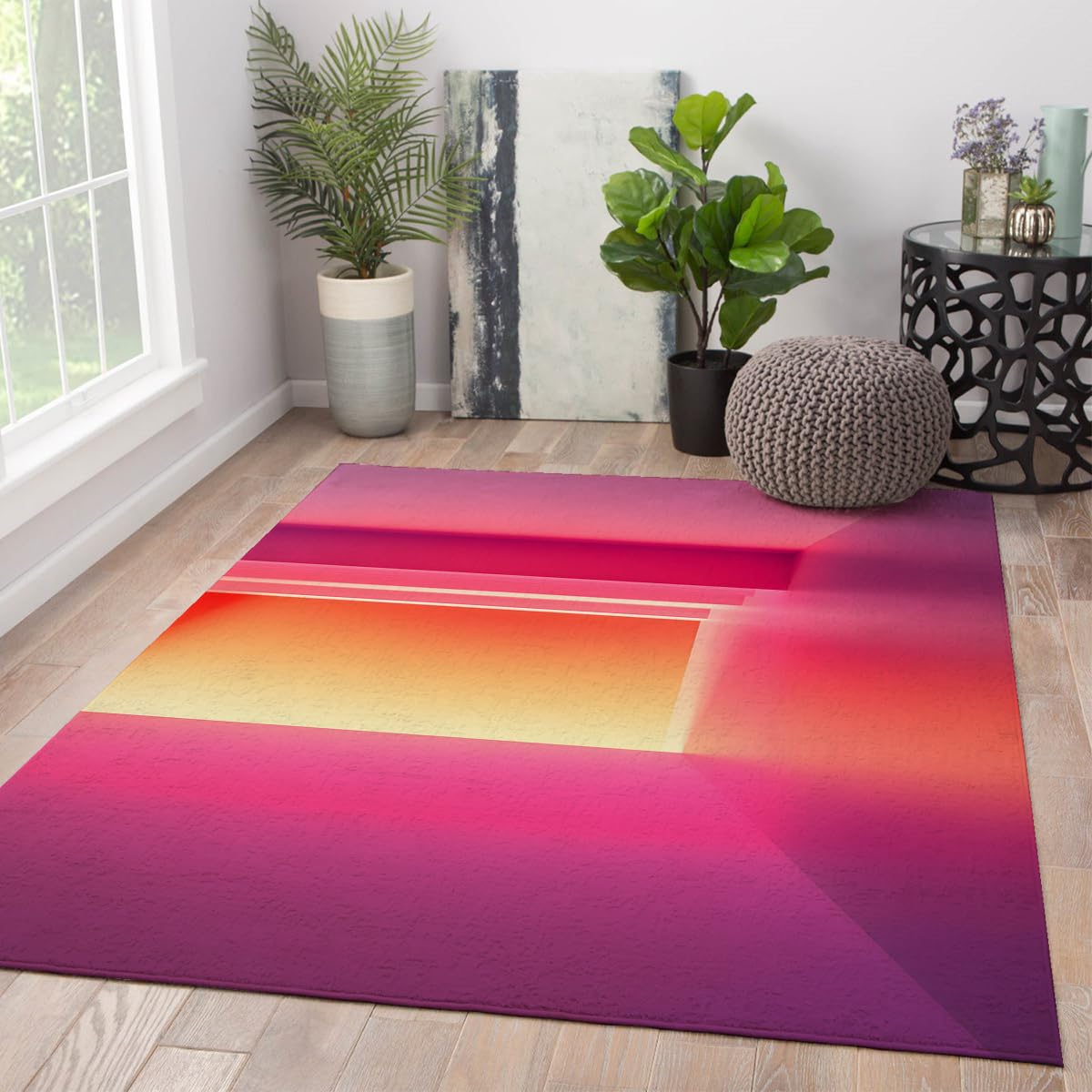 Tapis de salon 150x240cm abstrait rose et orange lavable