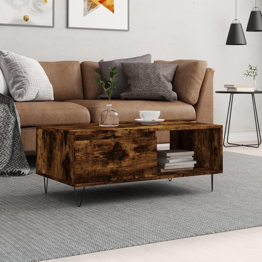 Table basse chêne fumé 90x50x36,5 cm de salon séjour moderne