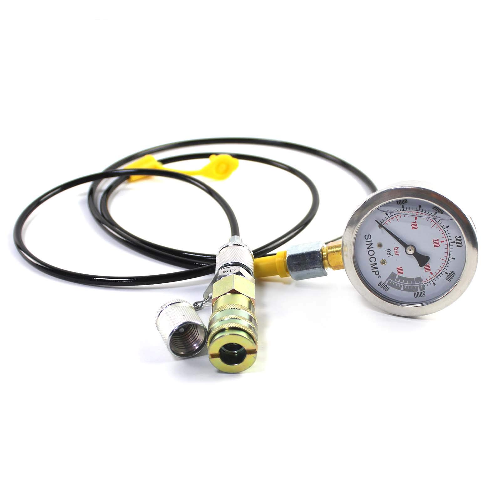 Kit di prova della pressione idraulica 40MPA/400BAR/6000PSI Kit di accoppiamento di prova per escavatore Komatsu Kit di manometro per macchine edili con 1 manometro, 1 tubo di prova e 2 raccordi