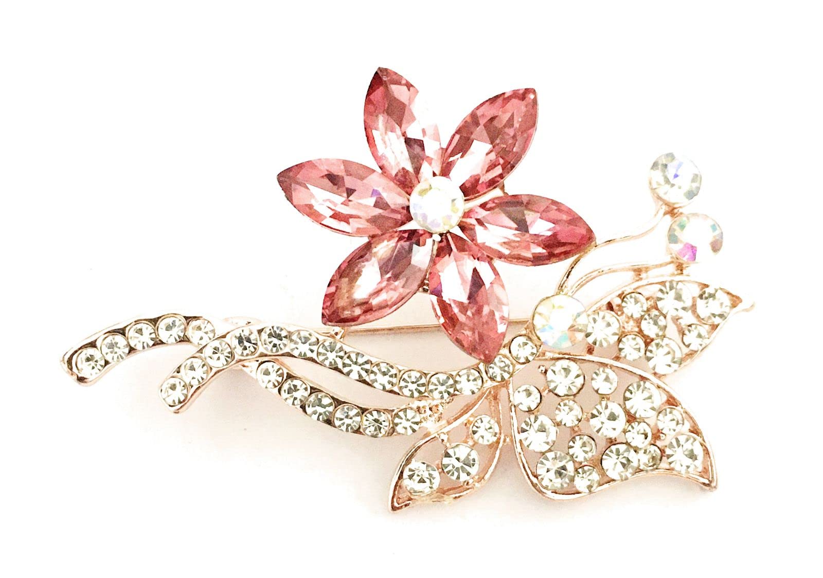 brooch pin for women and girls fancy butterfly design saree pin with white stones and pink color crystals latest metal bridal dress pin (B0BGCC28FC) Amazon Price History, Amazon Price Tracker