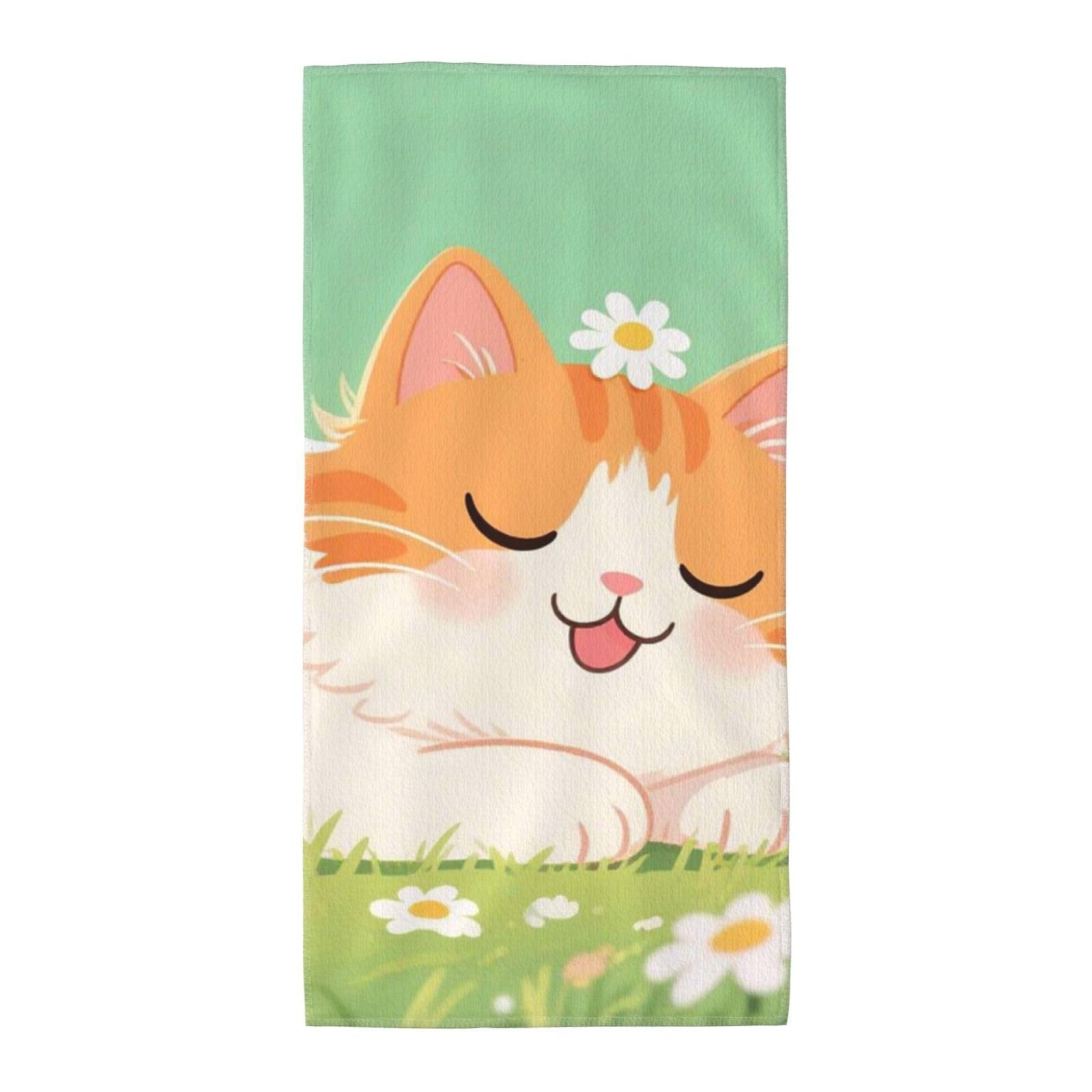 FekiLoot Absorbent Hand Towels 12"X24" Decorative Bathroom Towel Soft Microfiber Face Towel Cute Daisy Cat Dish Kitchen Towels for Bathroom Kitchen Hotel Spa Bath Towels
