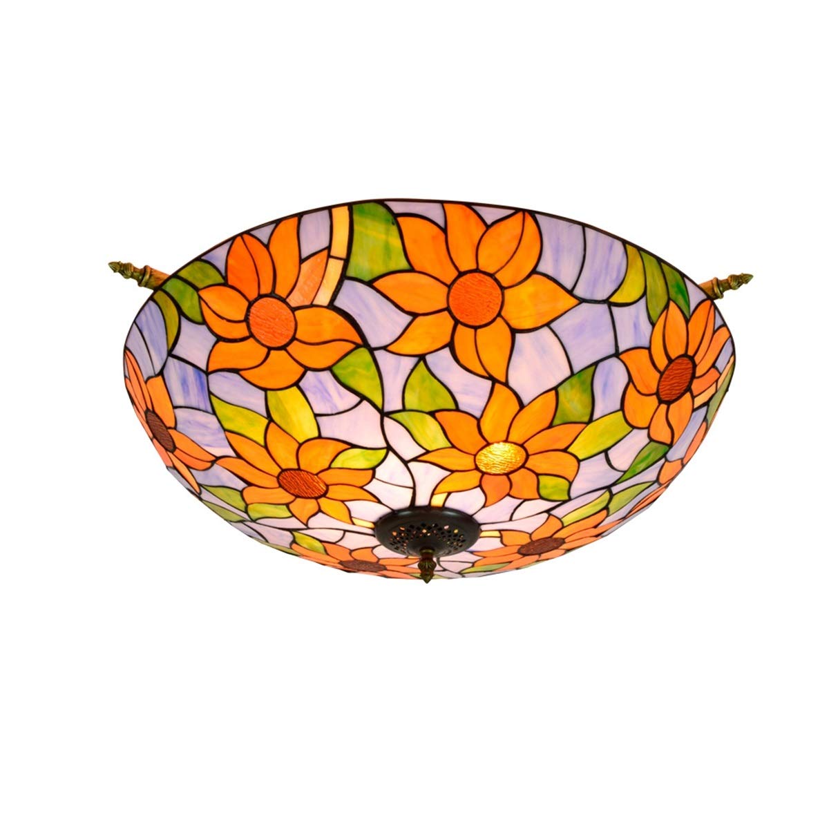 HPTHLY Stained Glass Ceiling Lighting 65Cm Creative Mediterranean Sun Tiffany Stained Glass Ceiling Lamp Living Restaurant Bar Bed Half Ceiling Light