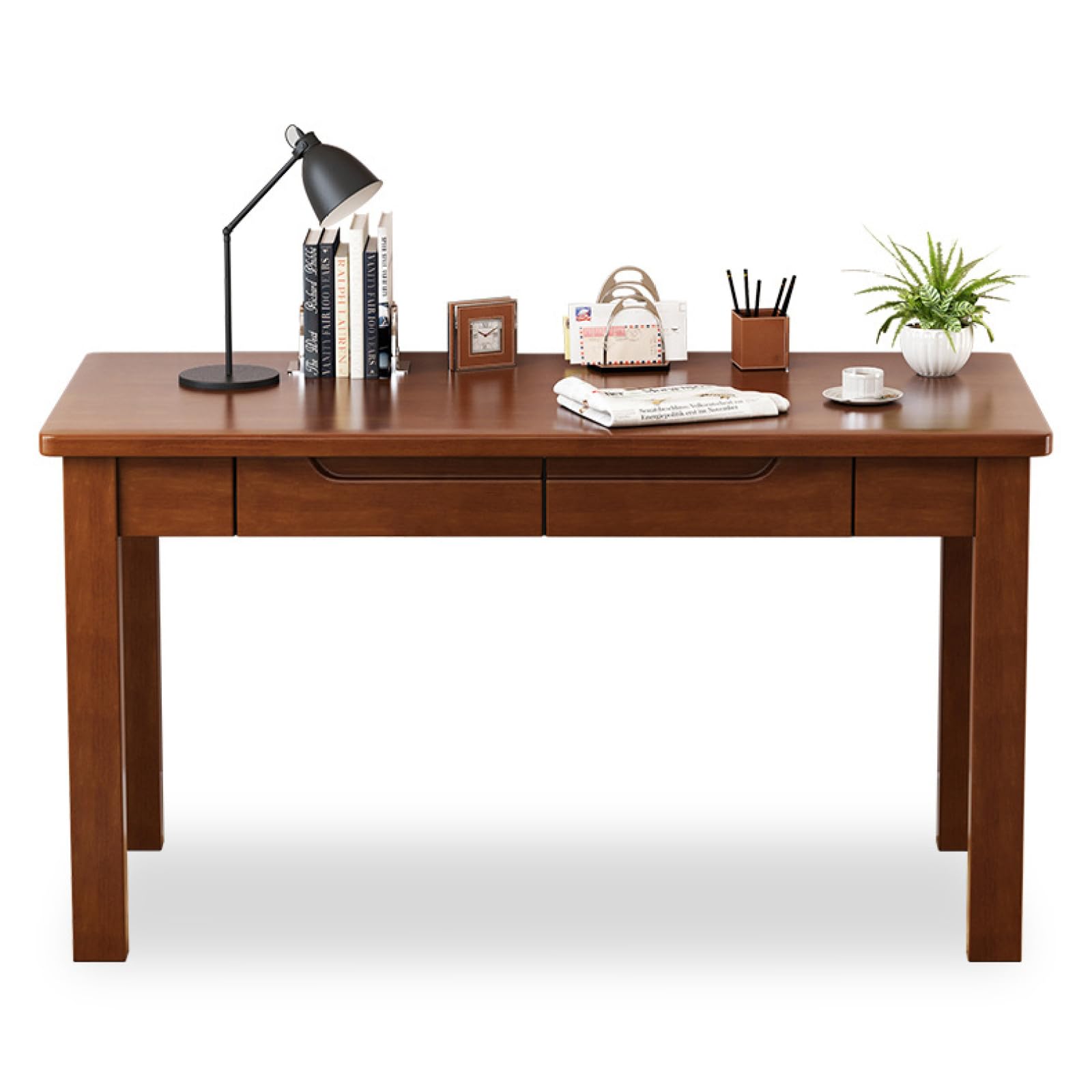 Escritorio de Madera de Roble 100% Macizo: Mesa de Estudio pequeña con 2 cajones, Escritorio de Oficina en casa Sencillo y Moderno, Escritorio de computadora (39 Pulgadas, Nogal)