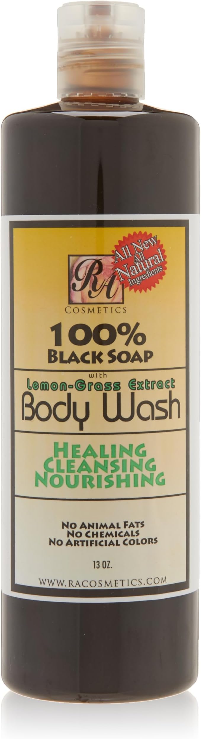 RA COSMETICS100% African Liquid Black Soap Body Wash Lemongrass Scent 13 Fl Oz