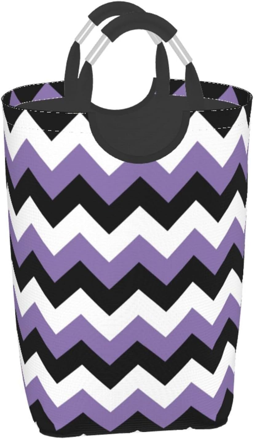 Large Laundry Basket, Lavender White Black Zigzag Laundry Hamper Bag Collapsible Washing Bin With Handles for College Dorm, Family Essentials Storage