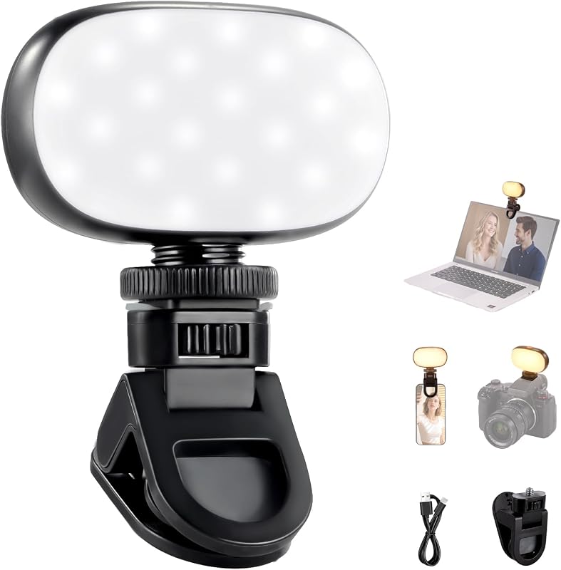 NEEWER Basics Luz Selfie portátil, 3W Clip en Teléfono Pequeña Iluminación LED Cámara Zapata Fría, 600mAh CRI95 3 Modos de Color Regulable para iPhone iPad Laptop Webcam Zoom Videoconferencia Grabación Vlog, N9
