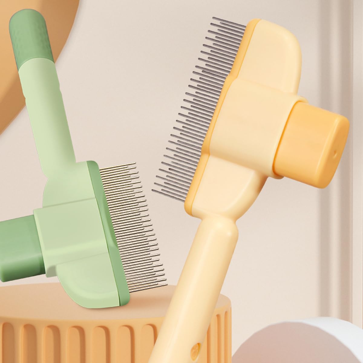 Brosse de toilettage pour chat anti-puces avec bouton de déverrouillage, peigne anti-poils, pour poils courts et longs